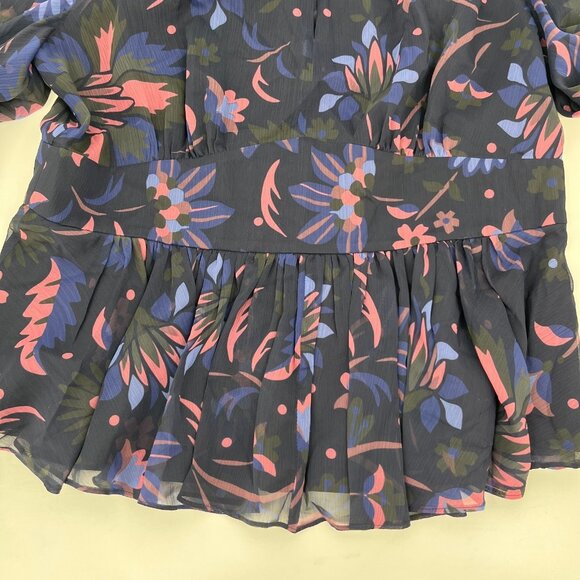 Ted Baker Stephanie Floral Print Blouse Size 4 Keyhole Detail Sheer Long Sleeve - Picture 5 of 16